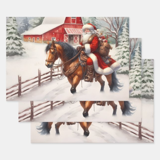 Western Santa on Horseback Land Weihnachten Geschenkpapier Set (Set)