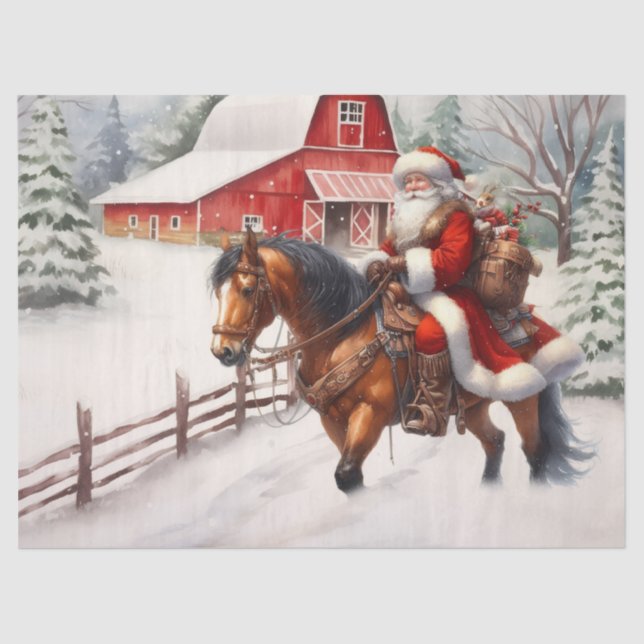 Western Santa on Horseback Land Weihnachten Seidenpapier (Vorderseite)