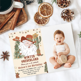 Western Santa Winter Onederland Weihnachten Geburt Einladung