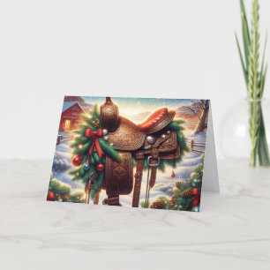 Western Sattel auf Zaunpfosten Weihnachten