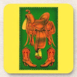 Western-Sattel und Cowboystiefel Getränkeuntersetzer