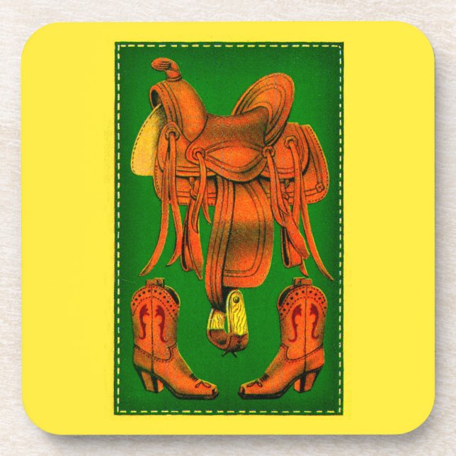 Western-Sattel und Cowboystiefel Getränkeuntersetzer (Vorderseite)