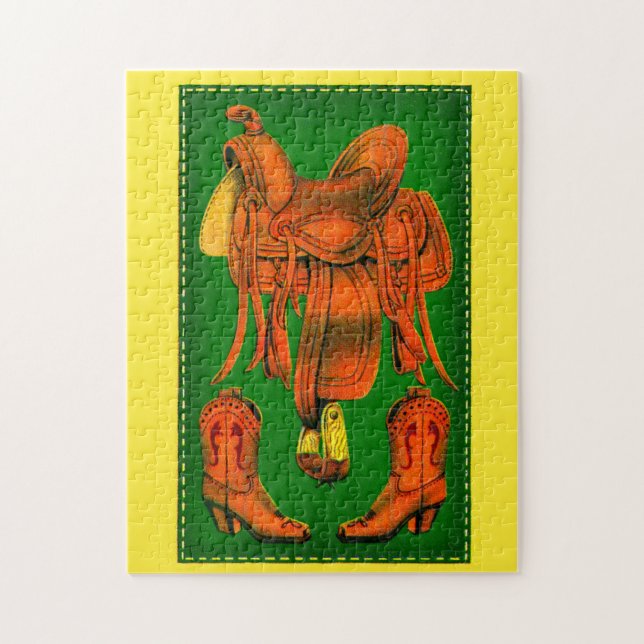 Western-Sattel und Cowboystiefel Puzzle (Vertikal)