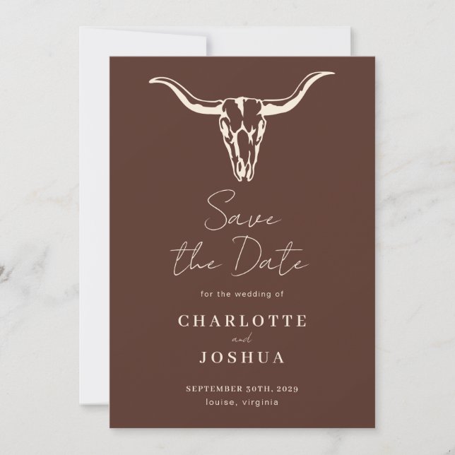 Western Save the Date | Rustic Boho Cow Skull (Vorderseite)