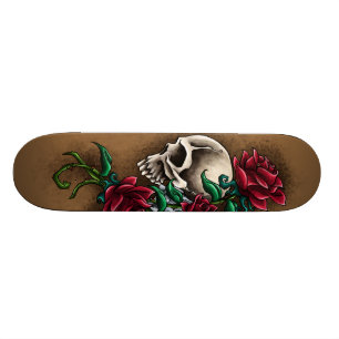 Western-Schädel mit Roten Rosen und Skateboard