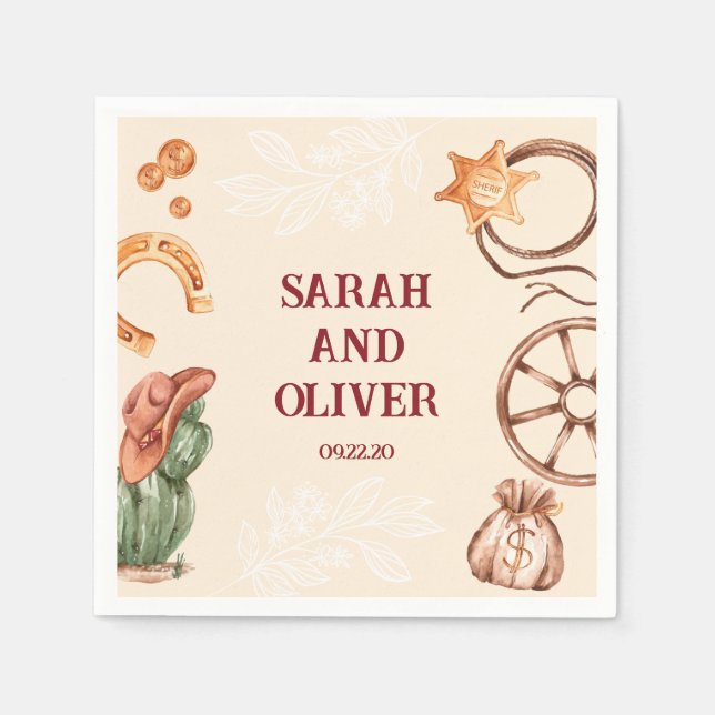 Western Schöne rustikal-braune Hochzeit Serviette (Vorderseite)