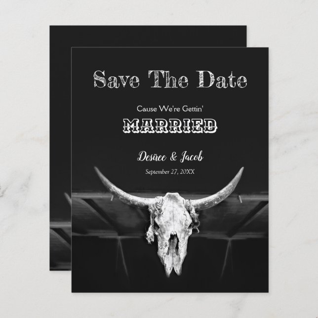 Western Schwarz und Weiß Save the Date (Vorne/Hinten)