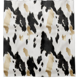 Western Schwarz-weiß Glam Gold Cowhide Duschvorhang
