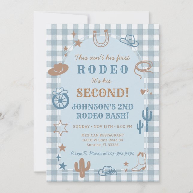 Western Second Rodeo Boy Geburtstagseinladung  Einladung (Vorderseite)