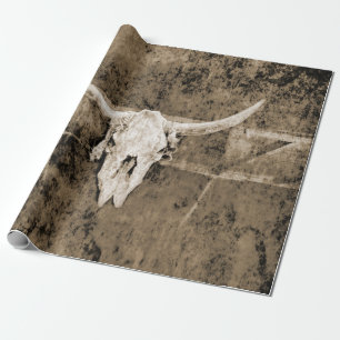 Western Sepia Brown Texture Cowboy Bull Skull Geschenkpapier