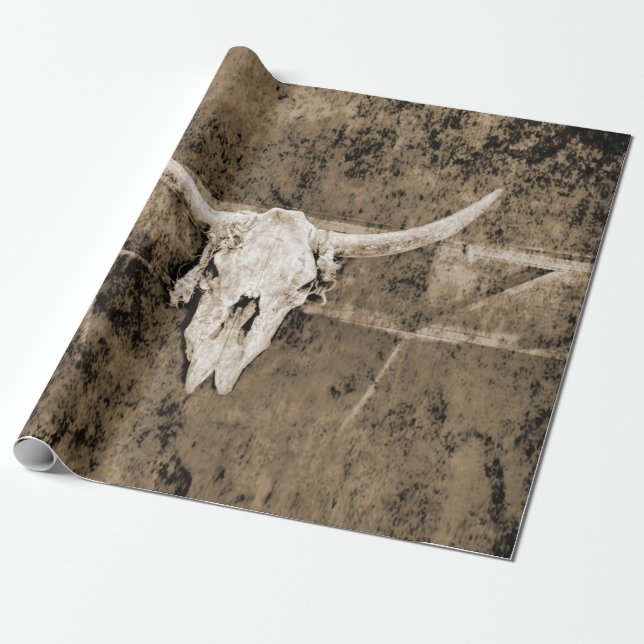 Western Sepia Brown Texture Cowboy Bull Skull Geschenkpapier (Ungerollt)