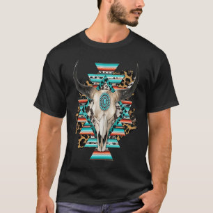 Western Serape Aztec Kuh Skull Bull Skull Cowgirl T-Shirt