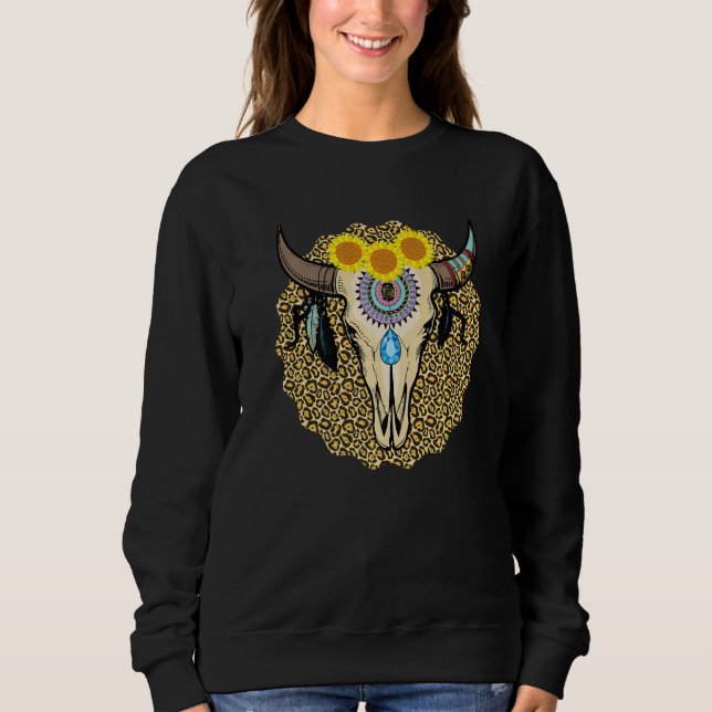 Western Serape Cow Skull Print Sunflower Leopard T Sweatshirt (Vorderseite)