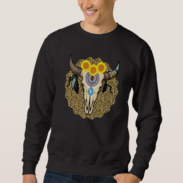 Western Serape Cow Skull Print Sunflower Leopard T Sweatshirt (Vorderseite)