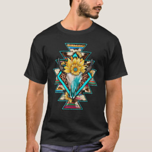 Western Serape Sonnenblume Leopard Aztec Bull Skul T-Shirt