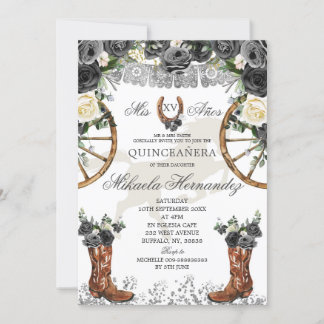 Western Silver und Black Charra Boots 15 Anos Einladung