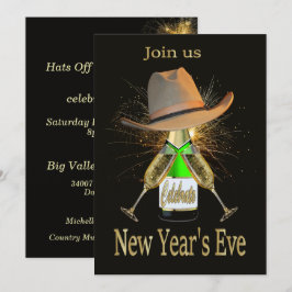 Western Silvester Party Cowboy Hat Champagne Einladung
