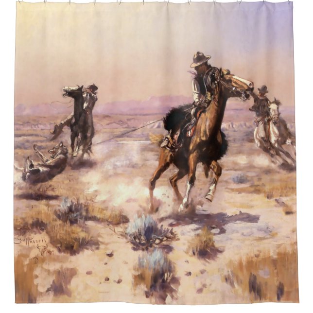 Western "Singlehand" Art von Charles M. Russell Duschvorhang (Vorderseite)