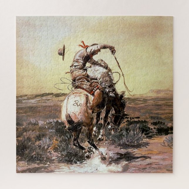 Western "Slick Rider" Kunst von Charles M. Russell Puzzle (Vertikal)