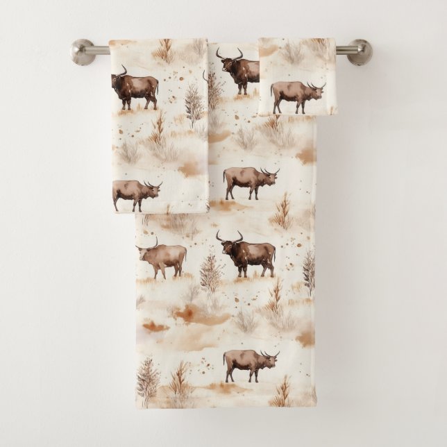 Western Southwest Animal Highland Cow Badhandtuch Set (Insitu)