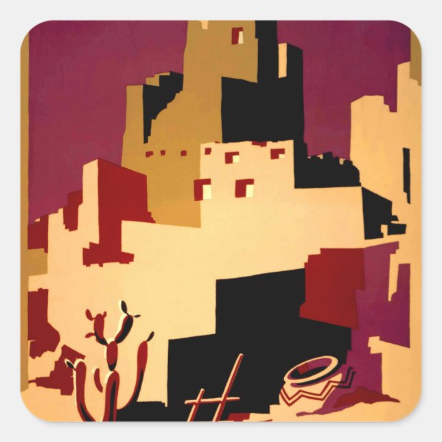 Western Southwest Pueblo WPA National Quadratischer Aufkleber (Vorderseite)