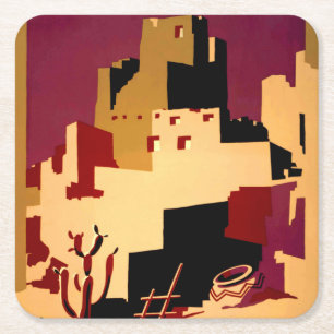 Western Southwest Pueblo WPA National Rechteckiger Pappuntersetzer