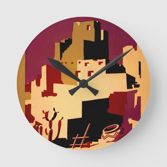 Western Southwest Pueblo WPA National Runde Wanduhr (Vorderseite)