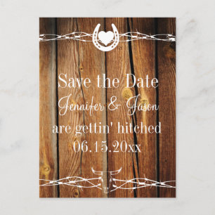 Western Stacheldraht Holz Save the Date Postkarten