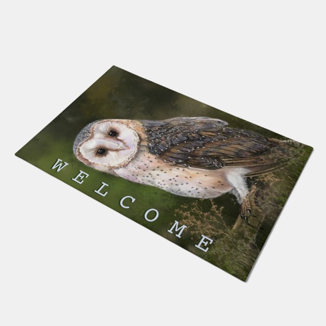 Western Stall Owl Doormat Fußmatte (Schrägansicht)