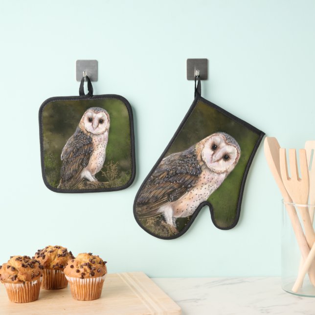Western Stall Owl Oven Mitt & Pot Holder Set (Insitu (Hängend))