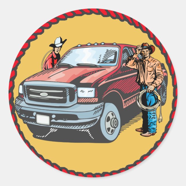 Western Stickers Rodeo Cowboys mit LKW (Vorderseite)