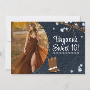 Western stickt Denim & Diamonds zum Geburtstag Fot Einladung