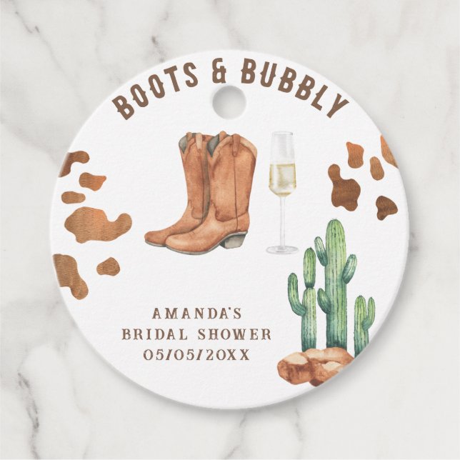 Western Stiefel & Bubbly Brautparty Geschenkanhänger (Vorderseite)