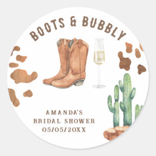 Western Stiefel & Bubbly Brautparty Runder Aufkleber