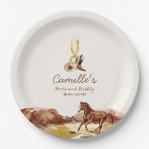Western Stiefel und Bubbly Brautparty Pappteller