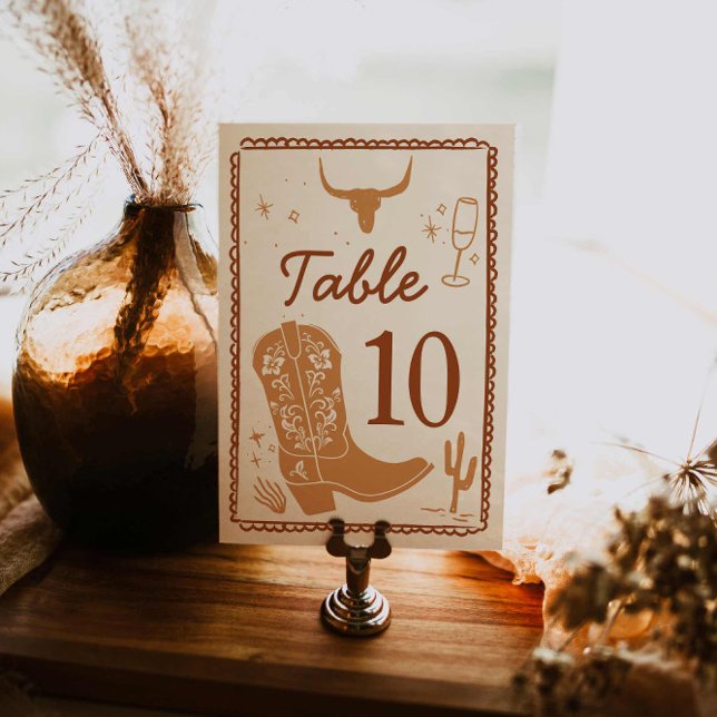 Western Stiefel und Bubbly Brautparty-Tischkarte Tischnummer (Boots and Bubbly Western Bridal Shower Table Numbers)