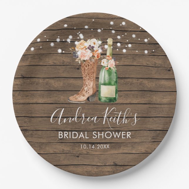 Western-Stiefel und Bubbly-Papierplatte Pappteller (Vorderseite)