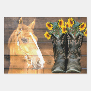 Western Stiefel und Cowboystiefel Sonnenblumen Geschenkpapier Set