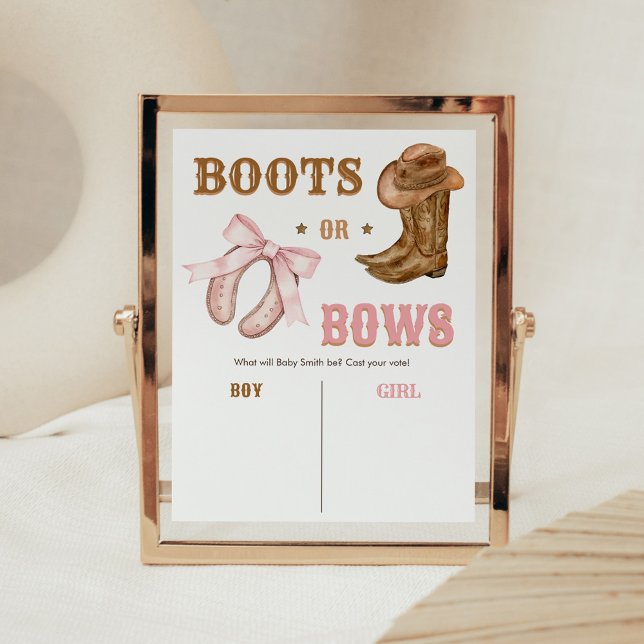 Western-Stiefel und -Schleifen Geschlecht-Enthüllu Poster (Boots and Bows Gender Reveal He or She Sign)