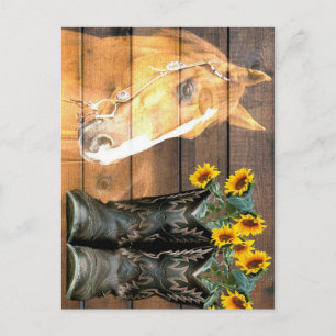 Western-Stiel Pferd und Cowboy Stiefel Sonnenblume Postkarte