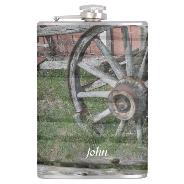 Western Stil rustikale Wagenrad Trinkflasche Flachmann (Vorderseite)