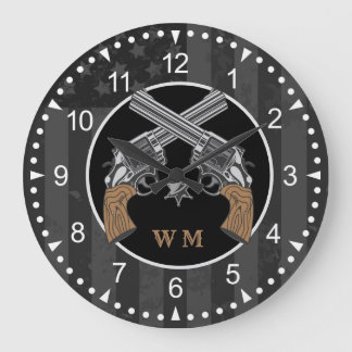 Western-Stil überquert Gewehre mit Monogramm Große Wanduhr