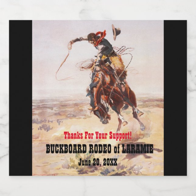 Western Style Cowboy und Bucking Horse Rodeo Bierflaschenetikett (Einzelnes Label)