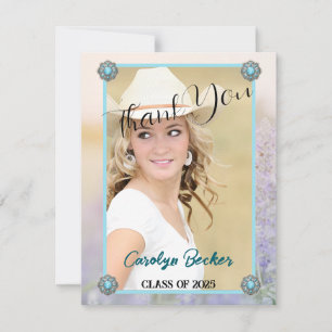 Western Style Cowgirl Foto Abschluss Vielen Dank Dankeskarte