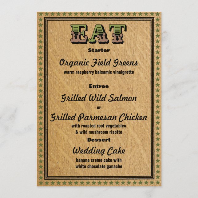 Western Style Empfang PartyAbendmenü Menükarte (Vorderseite)