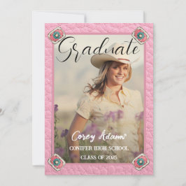 Western Style Pink Cowgirl Foto Abschluss Einladung