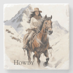 Western Südwest Cowgirl am Pferd Steinuntersetzer