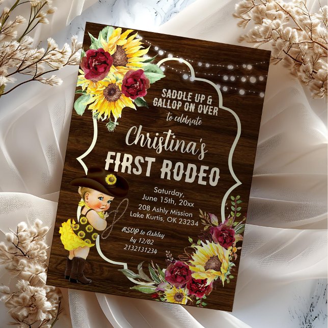 Western Sunflower Rose Cowgirl Erstgeburt Einladung (Von Creator hochgeladen)