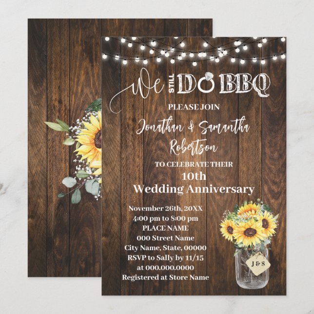 Western Sunflowers Wir feiern noch Hochzeitstag Einladung (Vorne/Hinten)