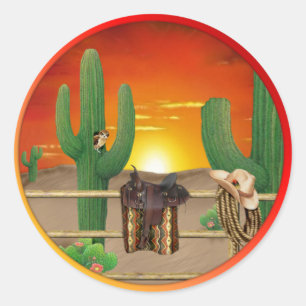 Western Sunrise Runder Aufkleber